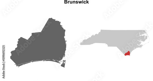 Brunswick County (North Carolina) blank outline map set