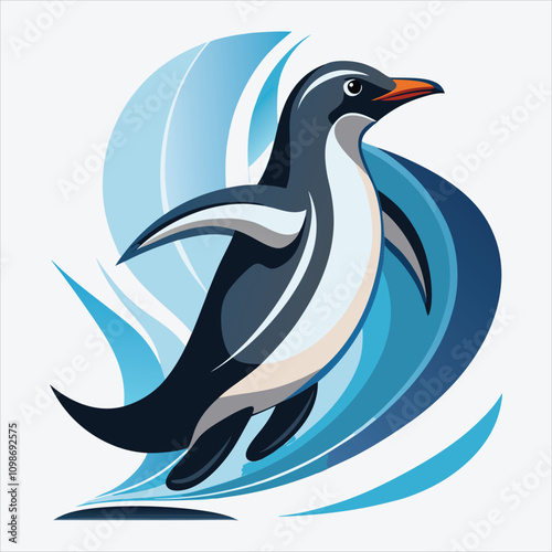 Adelie Penguin vector White background illustration Generative Ai