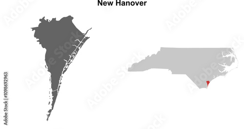 New Hanover County (North Carolina) blank outline map set