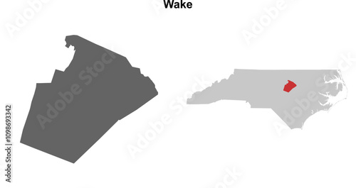 Wake County (North Carolina) blank outline map set