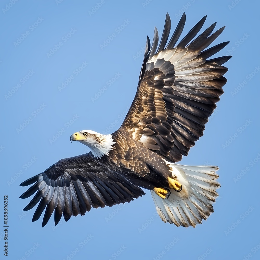 Obraz premium A close-up of an eagle in flight its wings beating with grace and symmetry