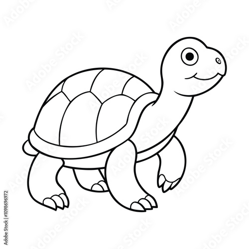 Cute turtle line art in black and white, perfect for coloring books, educational materials, or children's activities. Simple and cheerful cartoon style outline