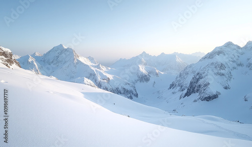 snow covers untouched slopes winter mountains serene scene natural beauty unbridled freedom photo