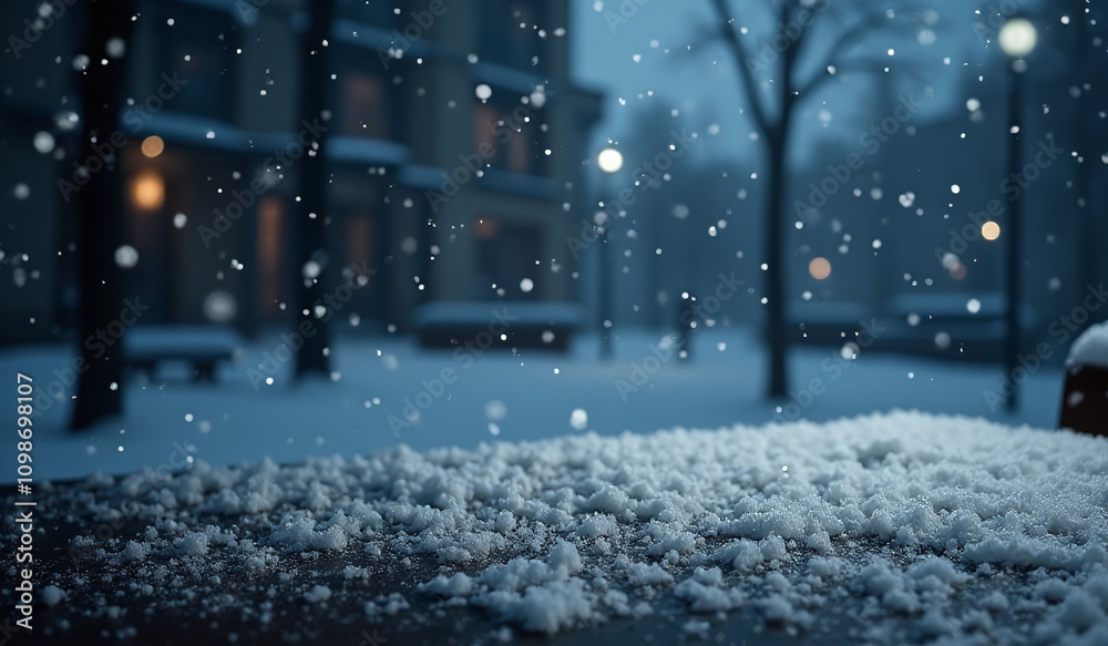 Fototapeta premium snow falls softly dark table cold winter night atmosphere