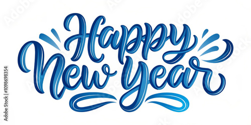 Happy New Year Blue Lettering on White Background photo