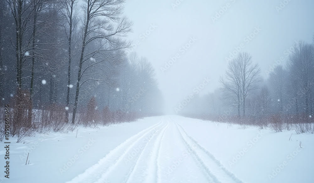 Fototapeta premium snowflakes fall bare winter landscape transforms serene snowy scene