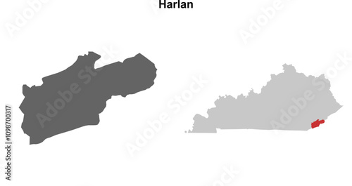 Harlan County (Kentucky) blank outline map set photo