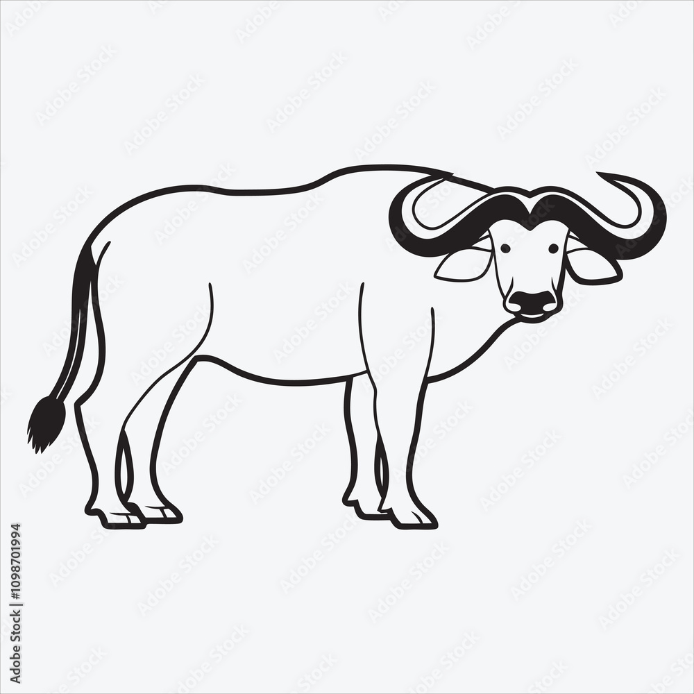 Fototapeta premium African Buffalo line art White background illustration Generative Ai