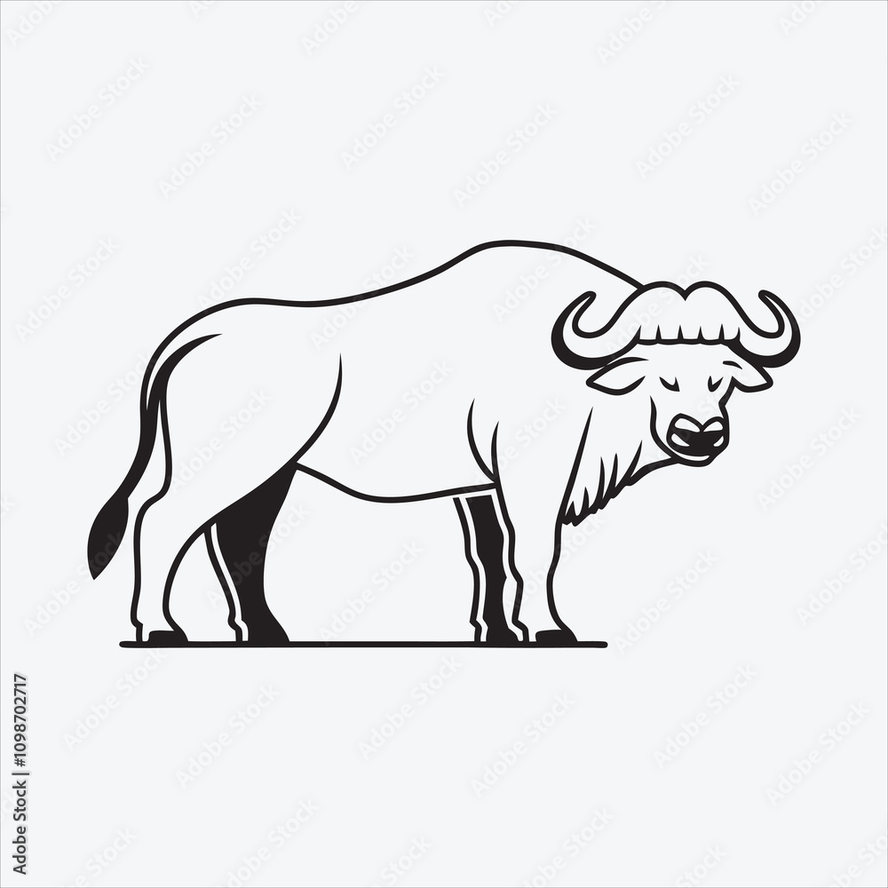 Fototapeta premium African Buffalo line art White background illustration Generative Ai