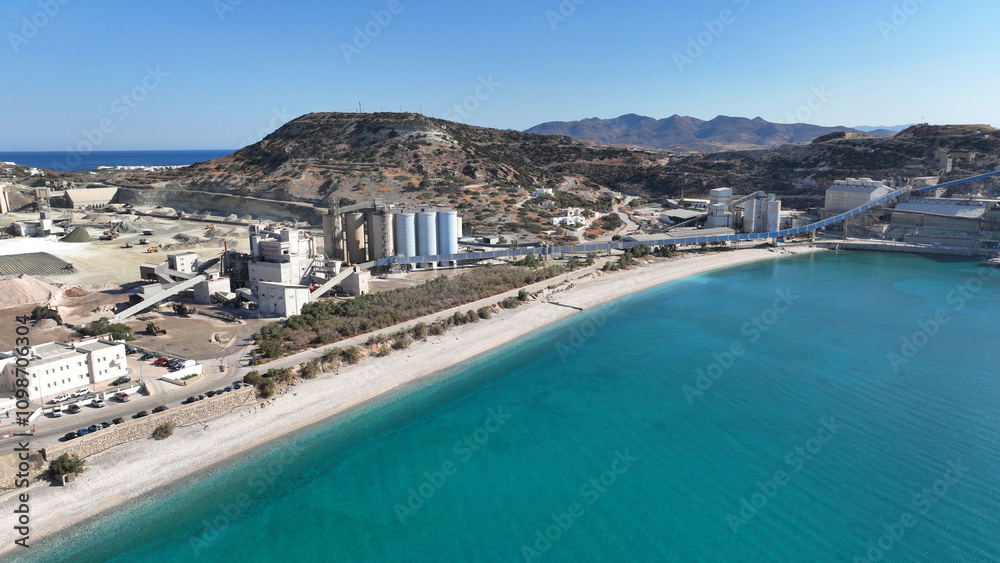 Fototapeta premium Aerial drone photo of paradise beach of Voudia, Milos island, Cyclades, Greece