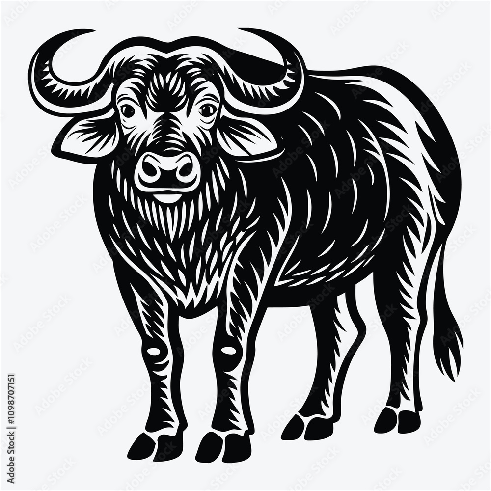 Fototapeta premium African Buffalo line art White background illustration Generative Ai
