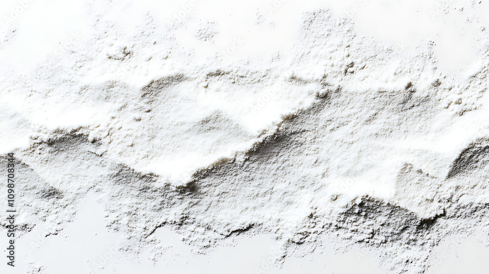 Fototapeta premium Realistic spread of flour on a white background, highlighting its fine, powdery texture and smooth appearance