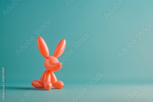 Orange balloon bunny sits against a turquoise background in a playful and cheerful arrangement