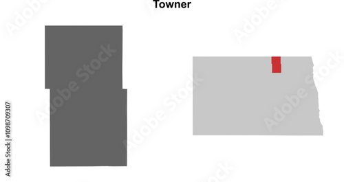 Towner County (North Dakota) blank outline map set