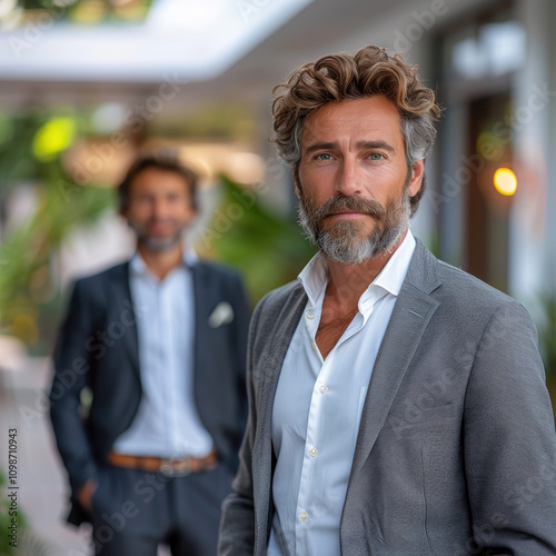 Portrait of two businessmen. Male men real estate. Corporate style 