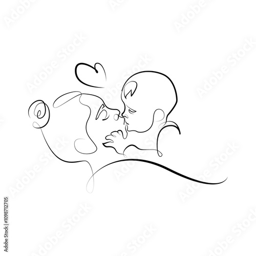 The child with a heart mother with her baby line art