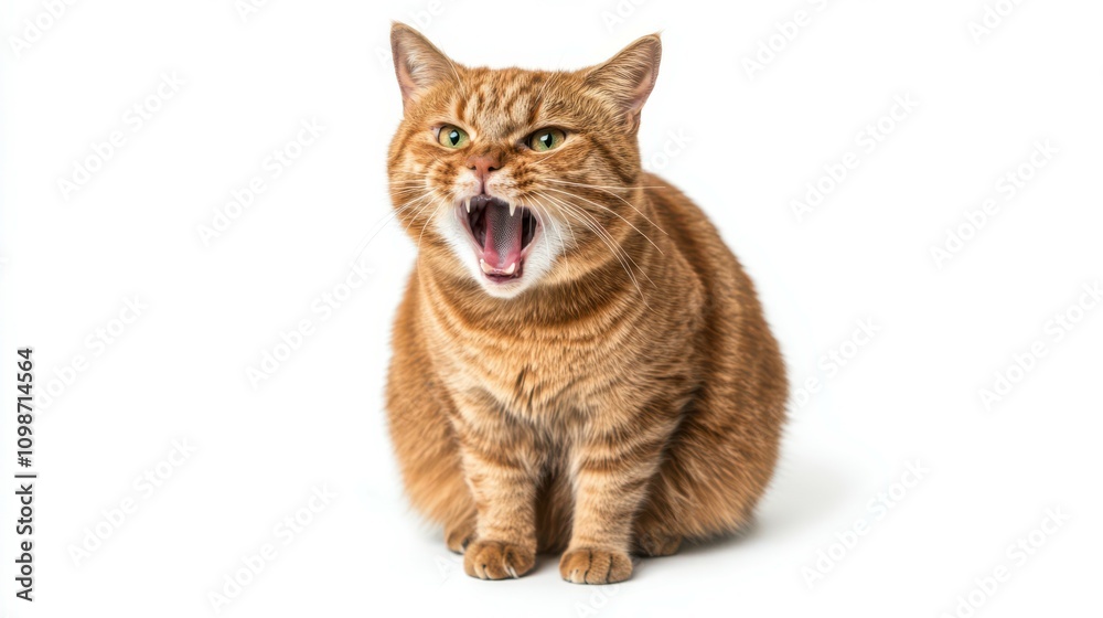 Fototapeta premium Angry and surprised cat isolated on white background with a funny and excited expression.