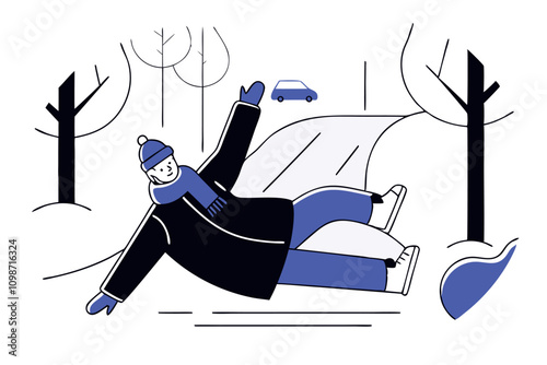 Man slipped on slippery road covered with ice vector flat illustration