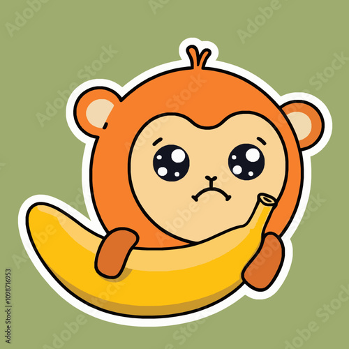 Adorable Cartoon Monkey with a Banana in a Playful Style