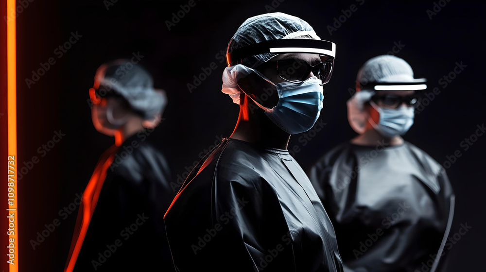 Obraz premium Futuristic surgeons in advanced protective gear 