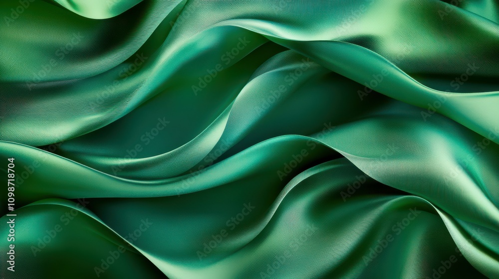 Obraz premium Abstract green background. Curvy folded ribbons. Fabric layers.
