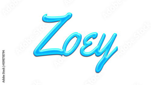 Glowing blue effect of name Zoey on white background. photo