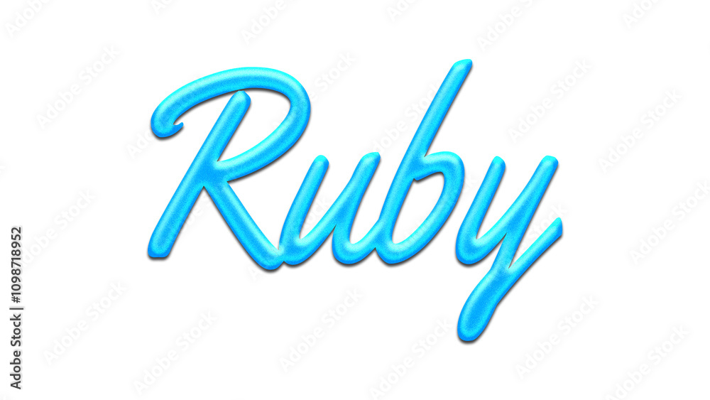 Obraz premium Glowing blue effect of name Ruby on white background.