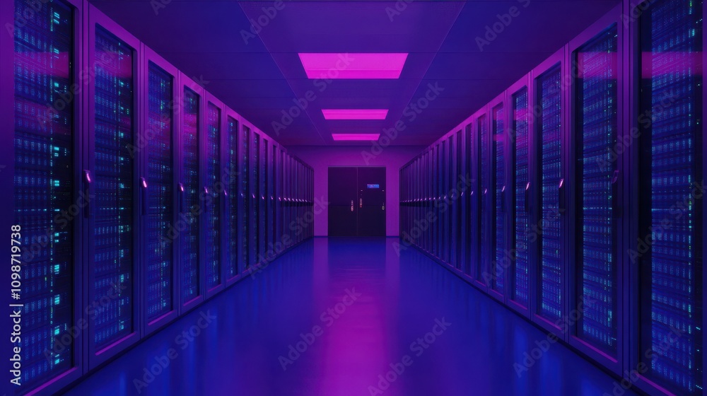 Fototapeta premium Big data center, cloud storage, server room. Conceptual background for the future of technology.