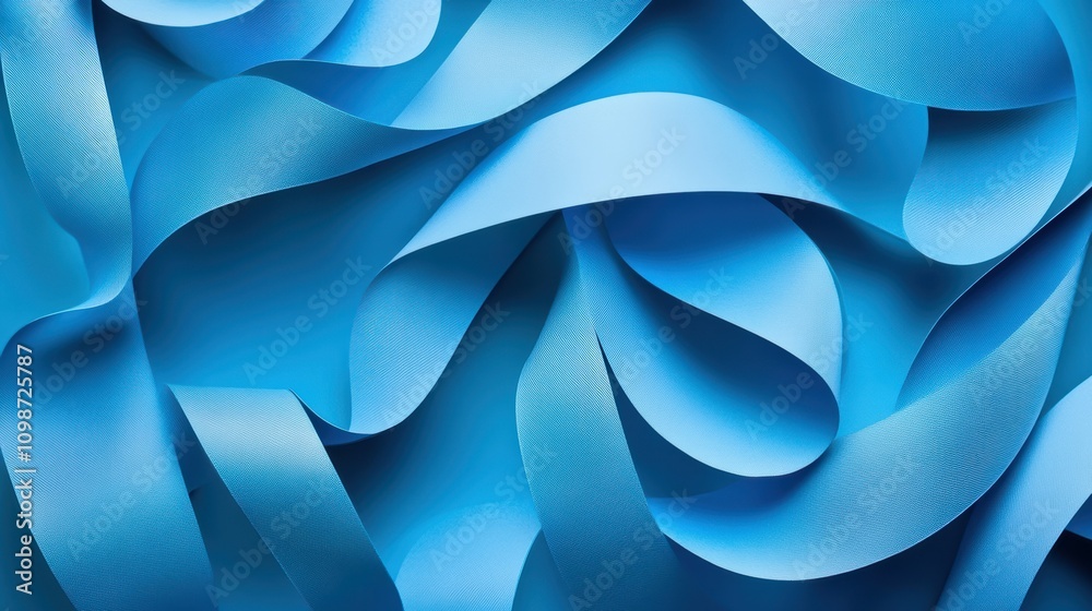Obraz premium abstract blue background with curly paper ribbons, modern minimalist wallpaper