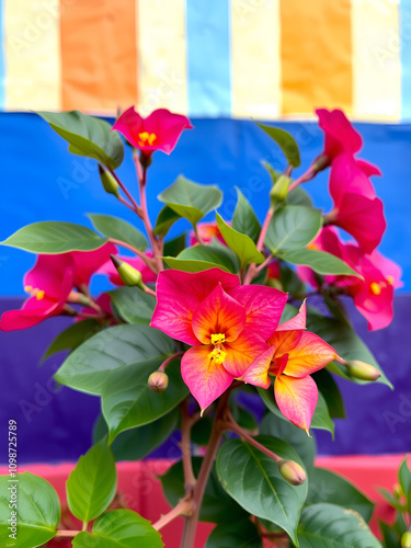 colorful background of beautiful bougainvillea plant with green accents photo