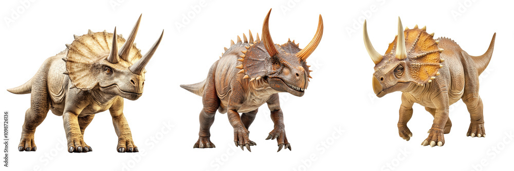 Fototapeta premium Realistic Triceratops dinosaur with detailed features, isolated on transparent background