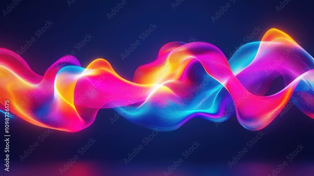 Fototapeta premium abstract background, waving glowing neon ribbon goes around. Minimalist colorful wallpaper