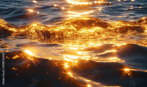 Glimmering Golden Waves, Dynamic water surface with rippling golden reflections