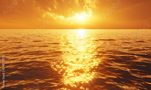 The expansive ocean with golden light reflections dancing on the water