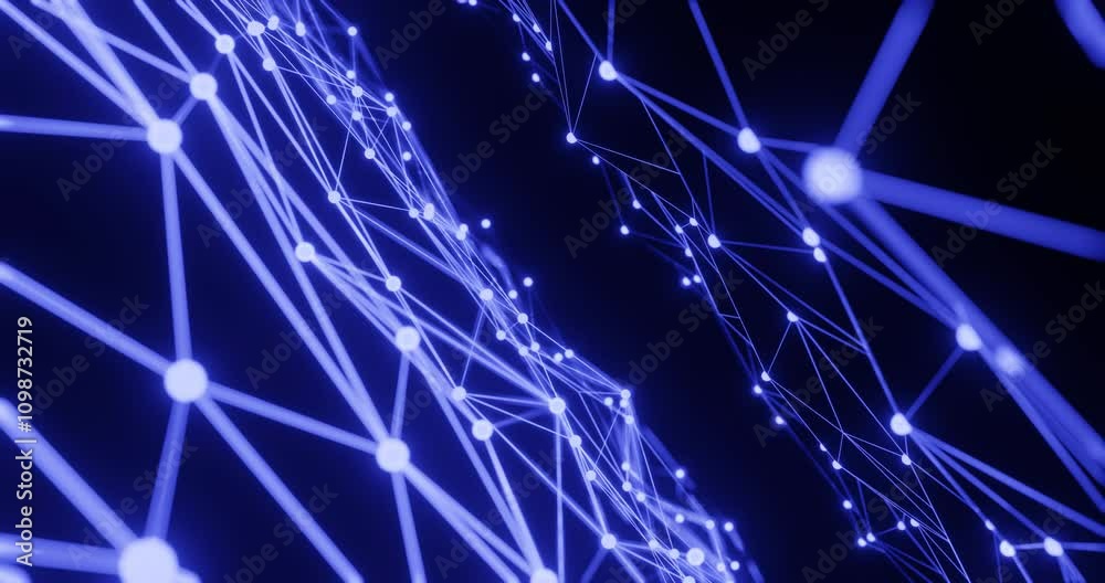 Plexus style abstract purple background, Web of Networks, Technology background, Artificial intelligence algorithms and neural networks, nodes of connection. Science and High tech background.