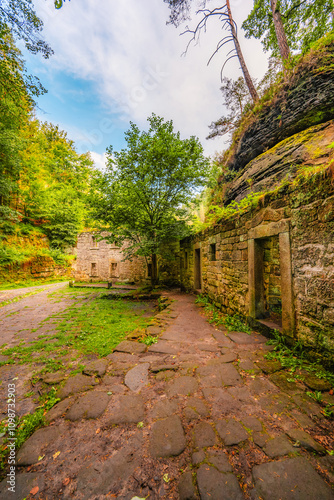 Ruins of water mill Dolsky mlyn in Bohemian Switzerland, Czech Republic. The place where Czech fairy tales are filmed photo