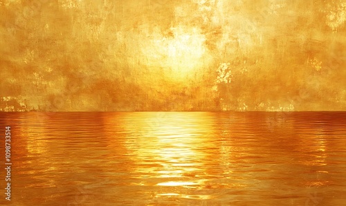 Water surface reflecting the vibrant golden colors of a sunset