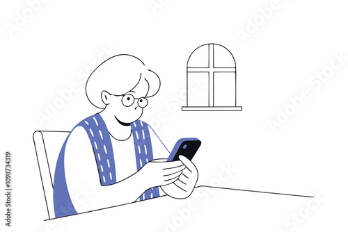 Grandma using smartphone vector flat illustration