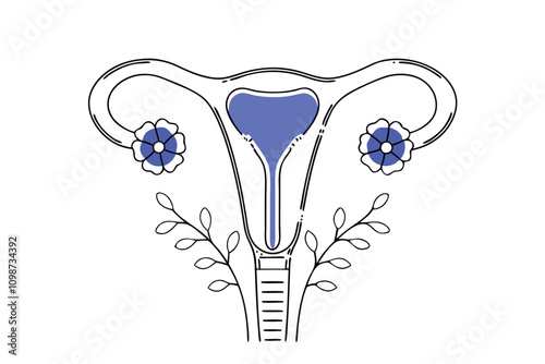 Female uterus organ with flowers. Female reproductive system abstract concept design
