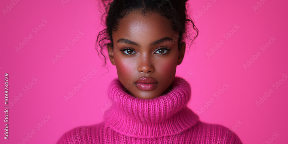 Fototapeta premium Attractive black american woman posing in plain studio background