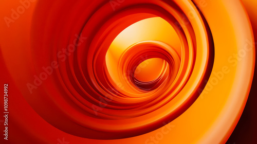 Vibrant orange spiral pattern leading to a bright light source, evoking feelings of warmth and depth in a creative design photo