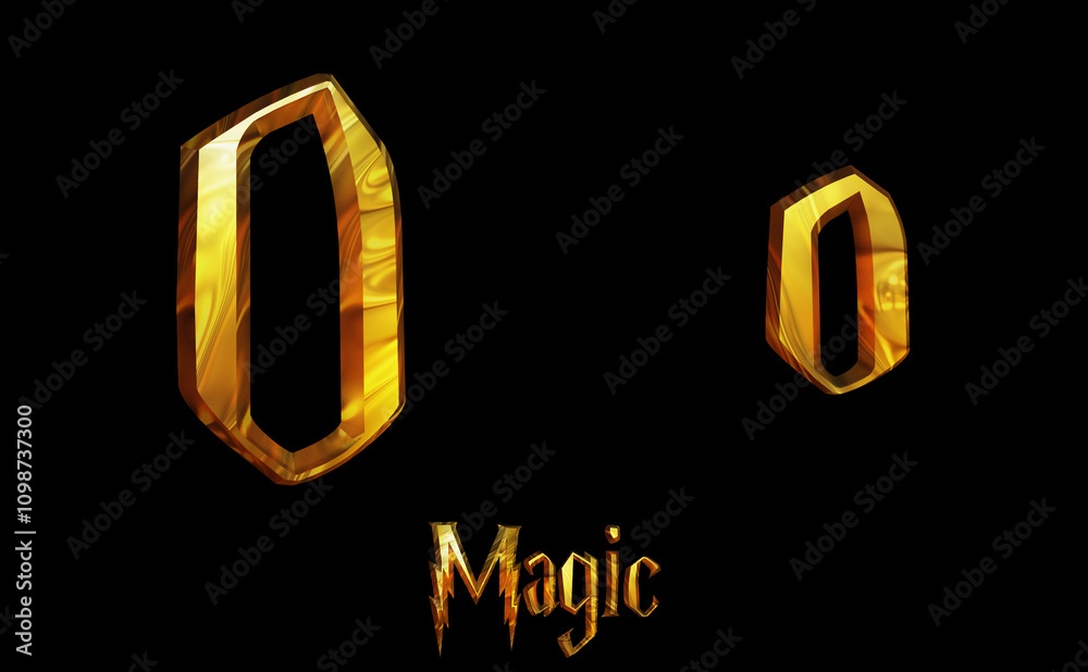 Naklejka premium Magic Alphabet golden font letters 3 D render Illustration