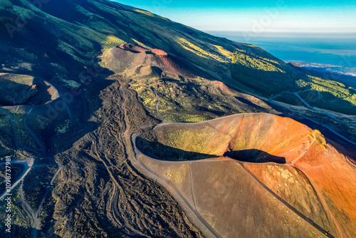 Tablou pe pânză Aerial view of Etna Volcano crater  near Catania, Italy, Sicily