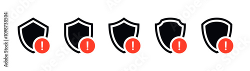 Shield exclamation mark icon or security shield warning or attention icon symbol. risk alert line icon vector