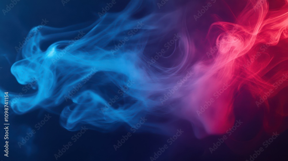 Fototapeta premium Abstract texture of backlit smoke in red blue on a black background.