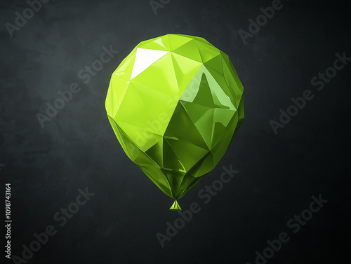 Geometric Balloon Designs: Lime Shapes on a Dark Background photo