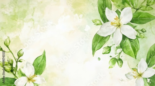 Background and invitation cards with jasmine flowers grunge in watercolor