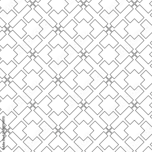 Abstract geometric pattern with crosses, stripes, lines. Seamless vector background. White and black ornament. Modern reticulated graphic design.