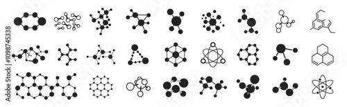 DNA and molecules icons set. DNA Structure molecule icon. Vector molecule