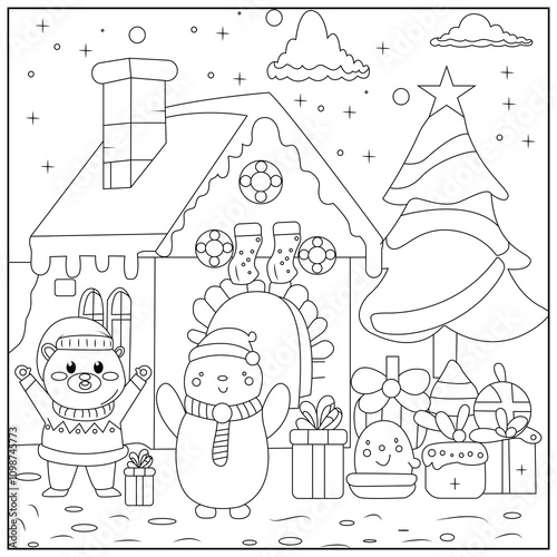 Christmas Hygge cute and cozy coloring book Cozy Christmas Cats Holiday Coloring Book page for kids and adults 